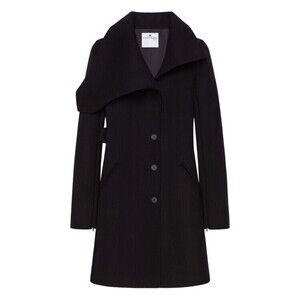 Courrèges Asymmetric Collar Tailored Black Coat With Concealed Buttons - NWT